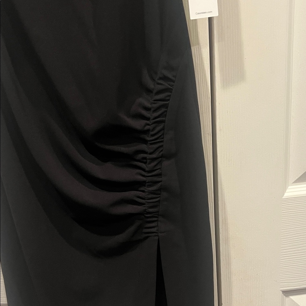 NWT-Calvin Klein Black Ruched Midi Dress - Picture 5 of 11